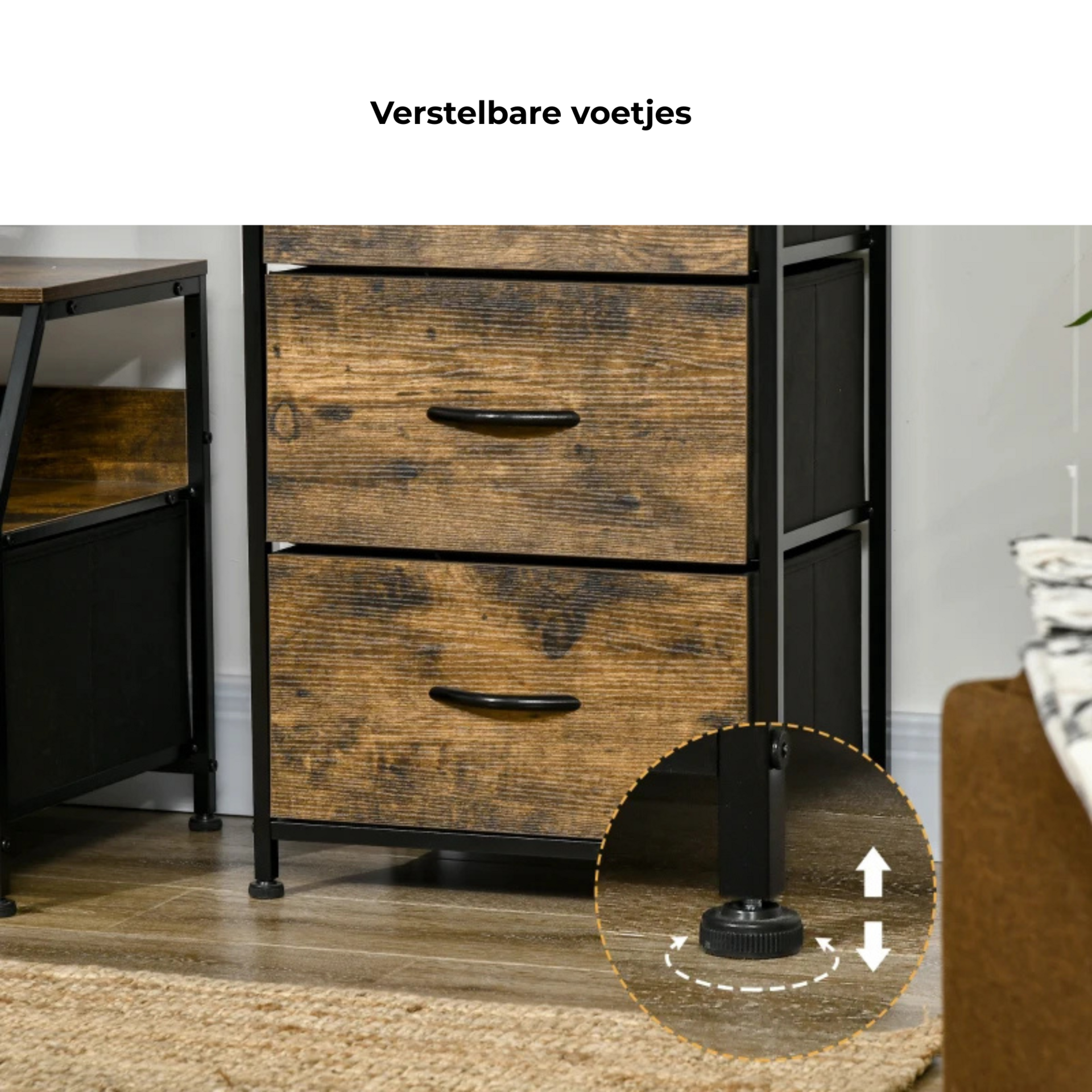 Industriële opbergkast met stoffen lades 92x45x30 cm voor slaapkamer