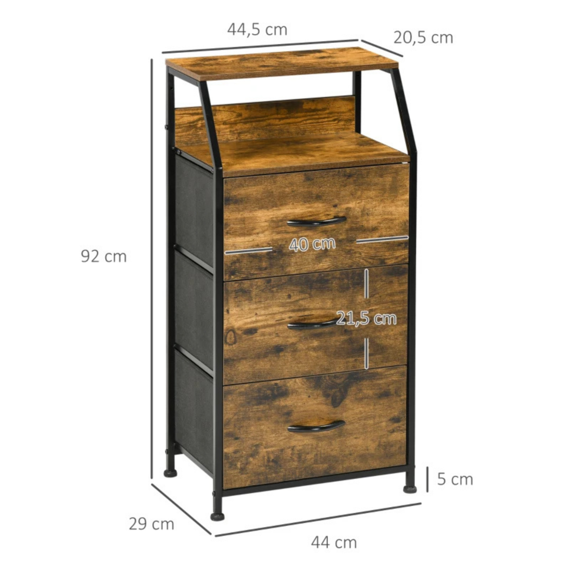 Industriële opbergkast met stoffen lades 92x45x30 cm voor slaapkamer