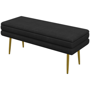 Zwarte bedbank met opbergruimte 100x37.5x42 cm als zitbank of hocker met gouden poten en strak design comfortabel in gebruik