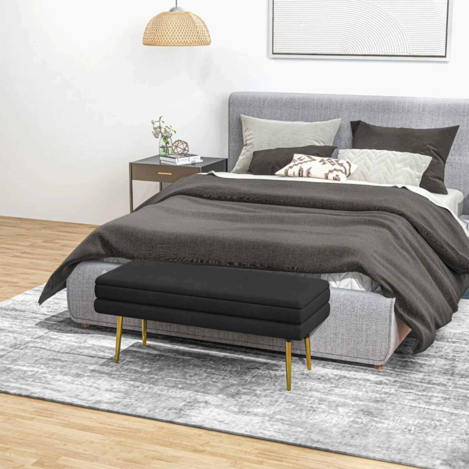 Zwarte bedbank met opbergruimte 100x37.5x42 cm als zitbank of hocker