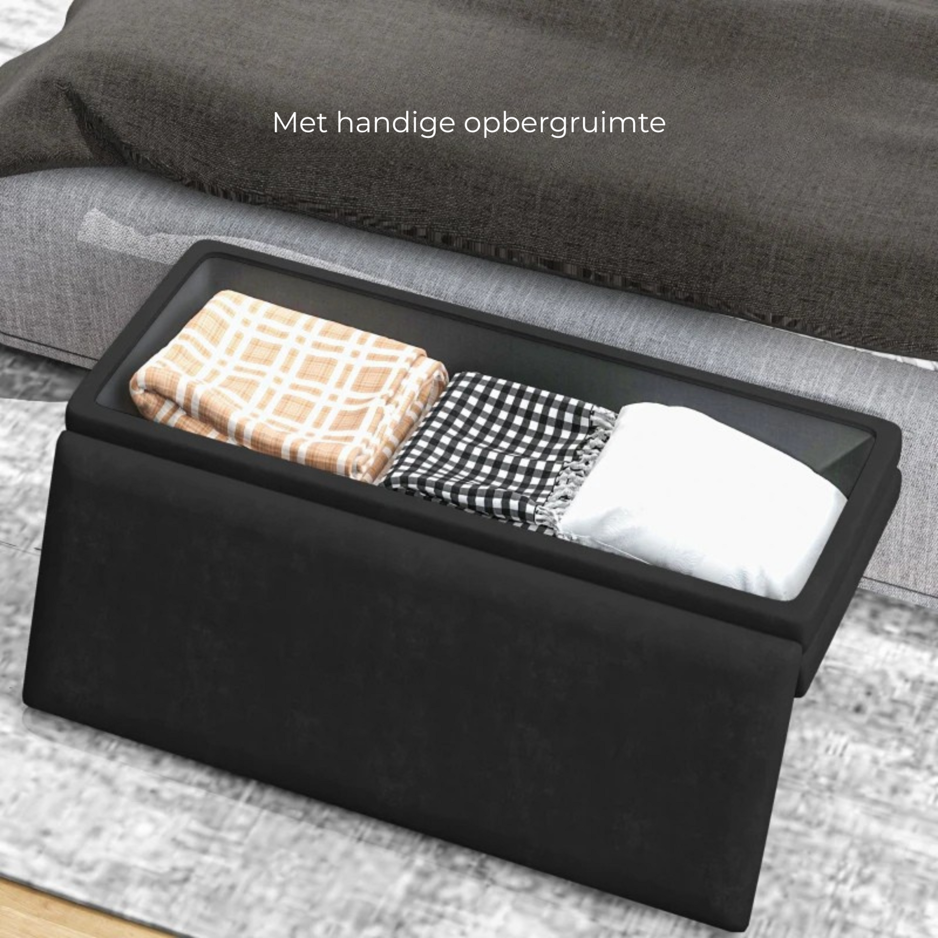 Zwarte bedbank met opbergruimte 100x37.5x42 cm als zitbank of hocker