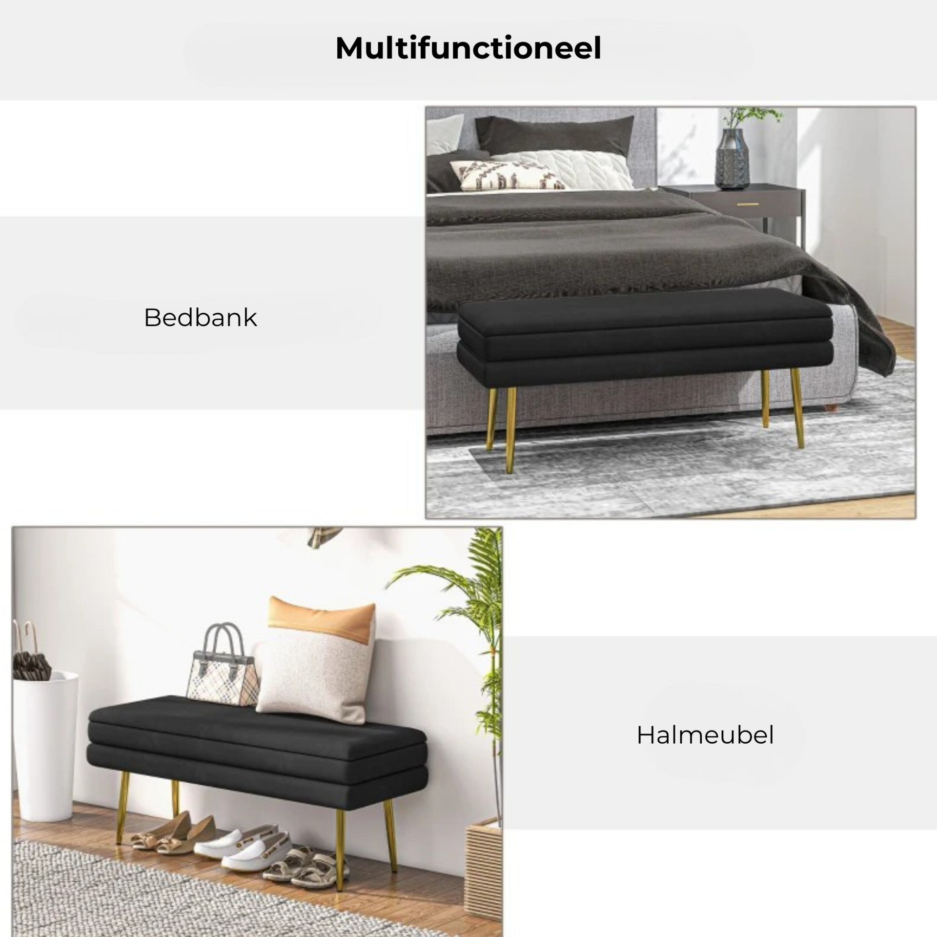 Zwarte bedbank met opbergruimte 100x37.5x42 cm als zitbank of hocker