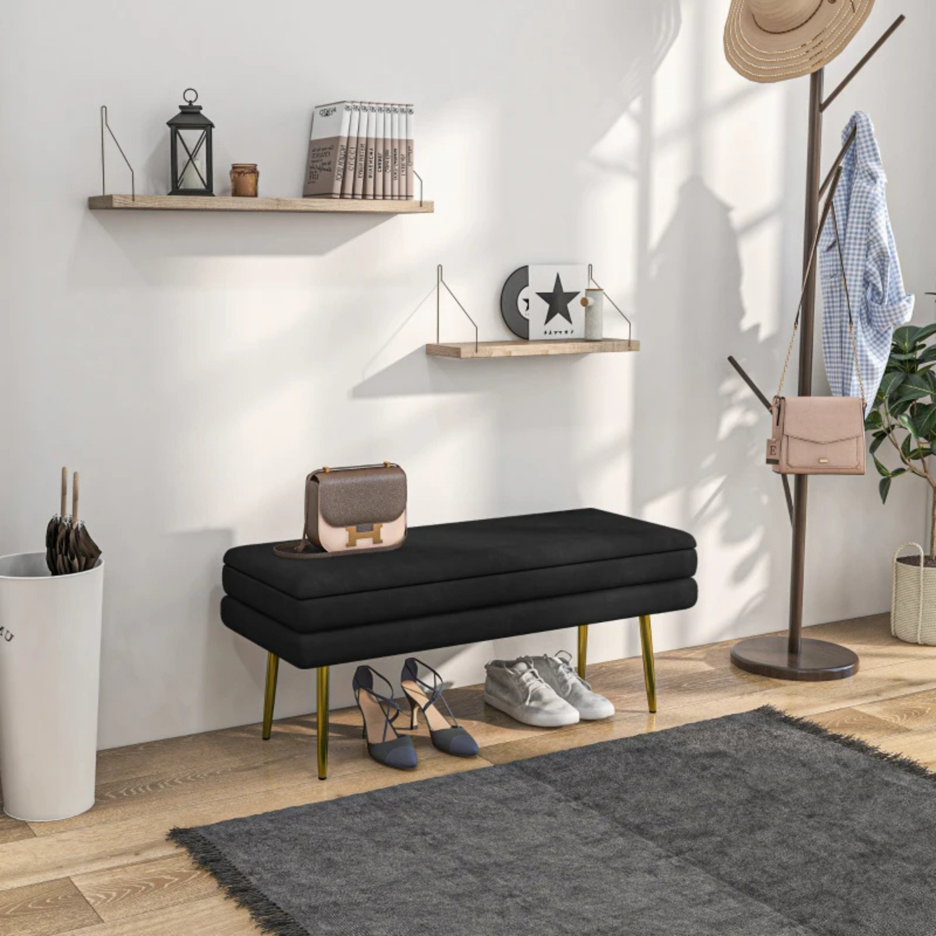Zwarte bedbank met opbergruimte 100x37.5x42 cm als zitbank of hocker