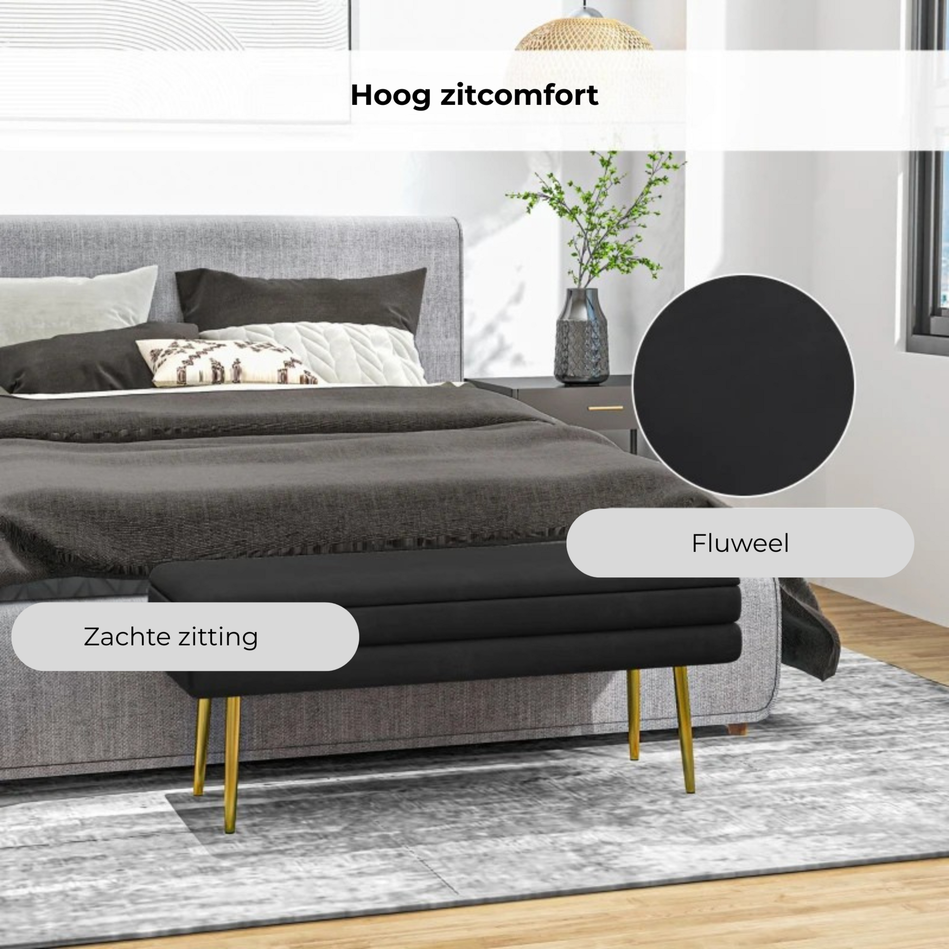 Zwarte bedbank met opbergruimte 100x37.5x42 cm als zitbank of hocker