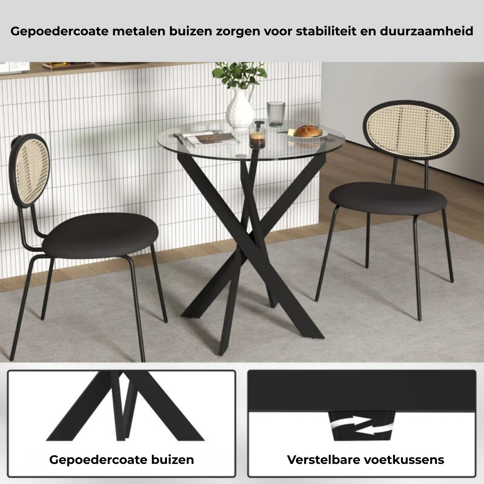 Glazen eetkamertafel zwart voor 4 personen als moderne eettafel