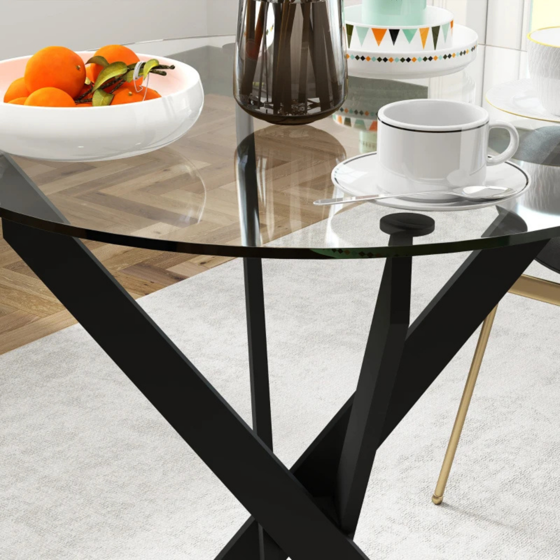 Glazen eetkamertafel zwart voor 4 personen als moderne eettafel