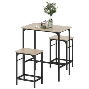Industriële bartafel met barstoelen complete eettafel set met krukken in hout en zwart met stevig metalen frame