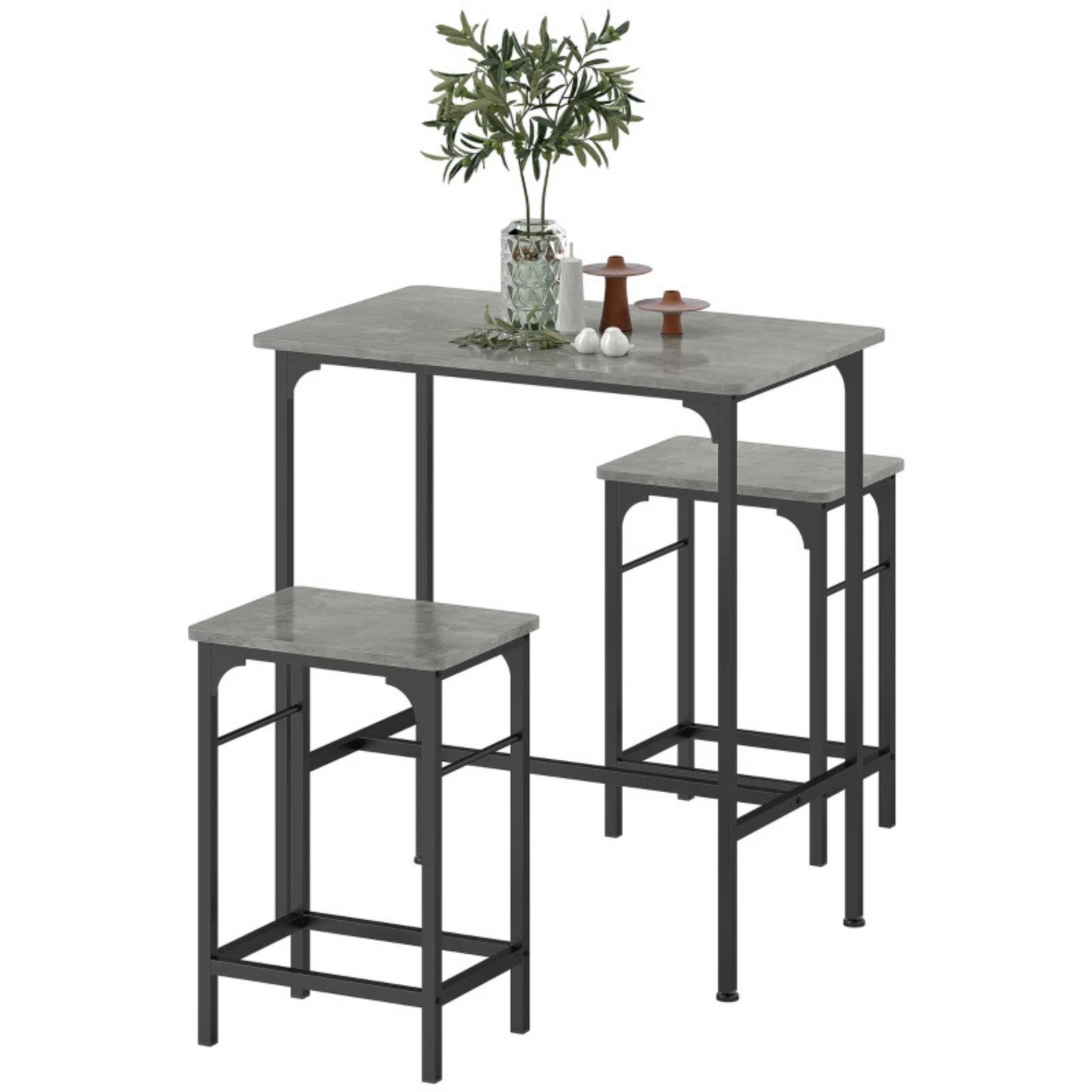 Grijze industriële bartafel met barstoelen complete eettafel set