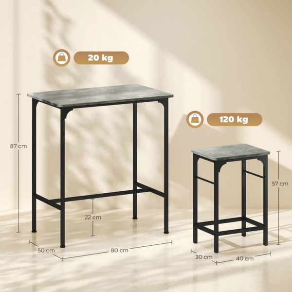 Grijze industriële bartafel met barstoelen complete eettafel set
