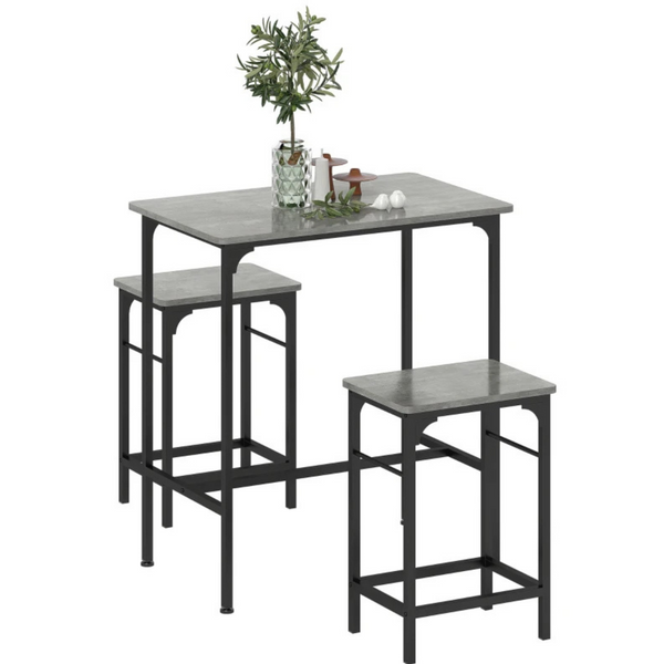 Grijze industriële bartafel met barstoelen complete eettafel set