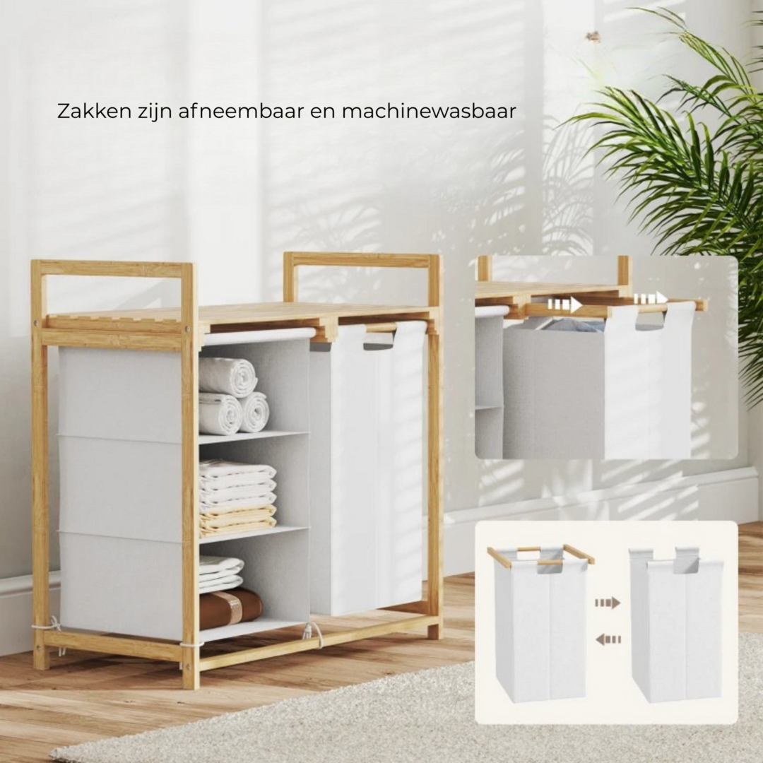 Bamboe wasmand met waszak 70x36x70 cm badkamerkast met opbergrek
