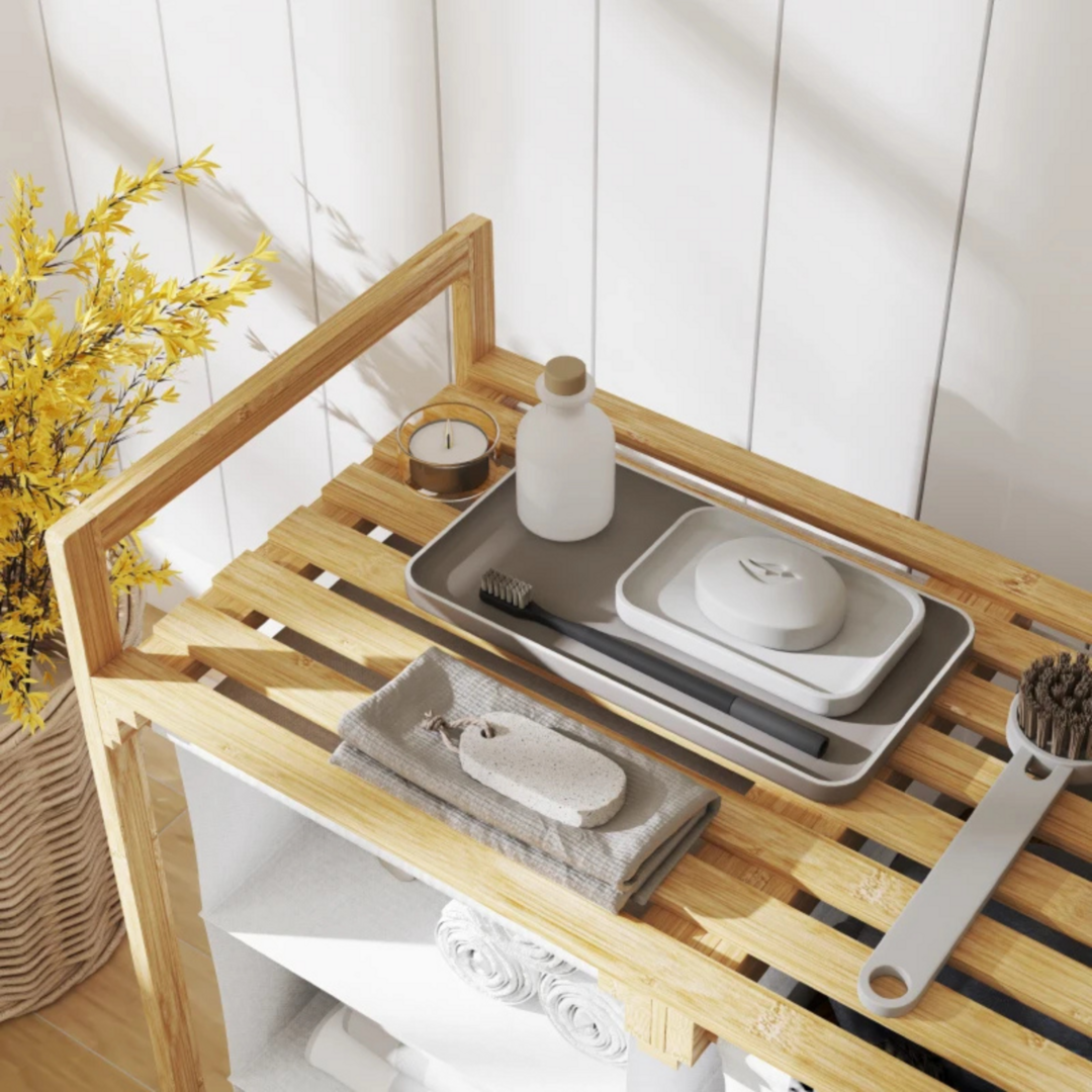 Bamboe wasmand met waszak 70x36x70 cm badkamerkast met opbergrek