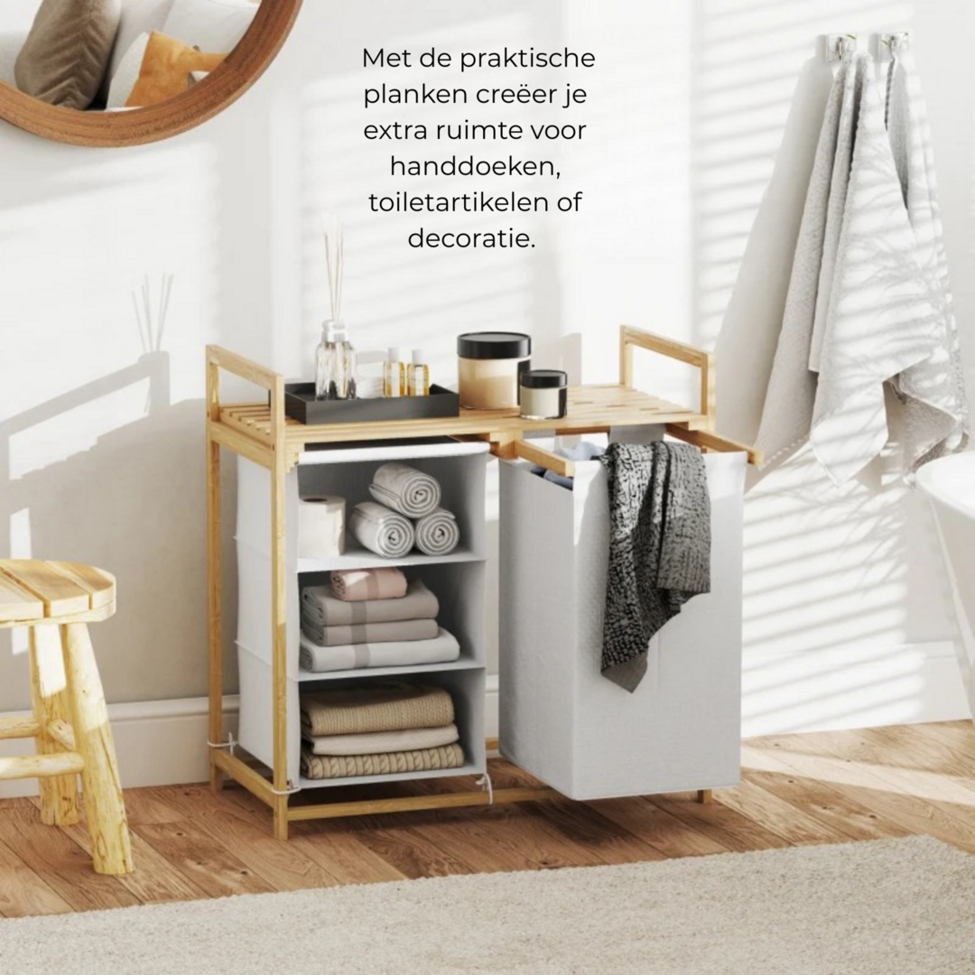 Bamboe wasmand met waszak 70x36x70 cm badkamerkast met opbergrek