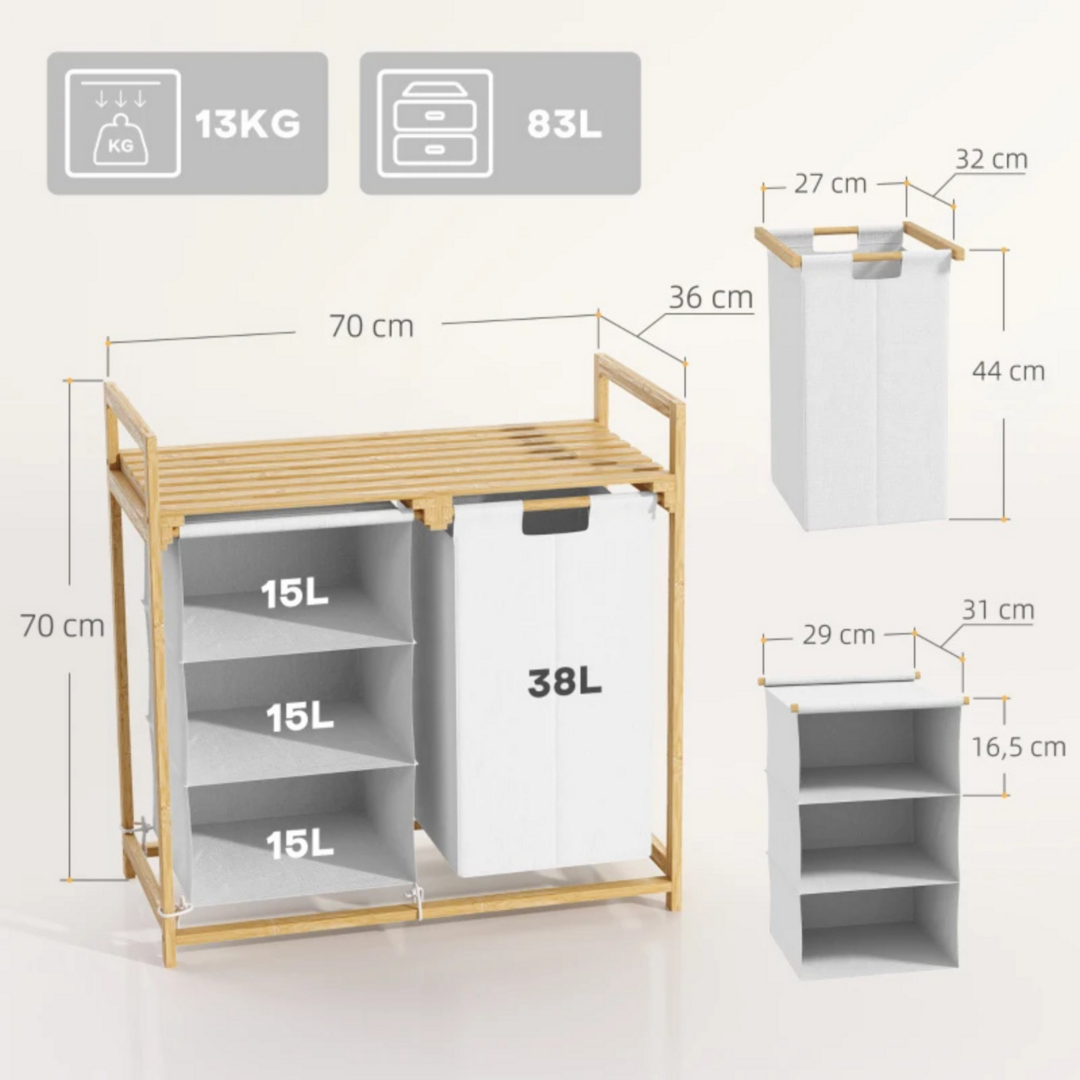 Bamboe wasmand met waszak 70x36x70 cm badkamerkast met opbergrek
