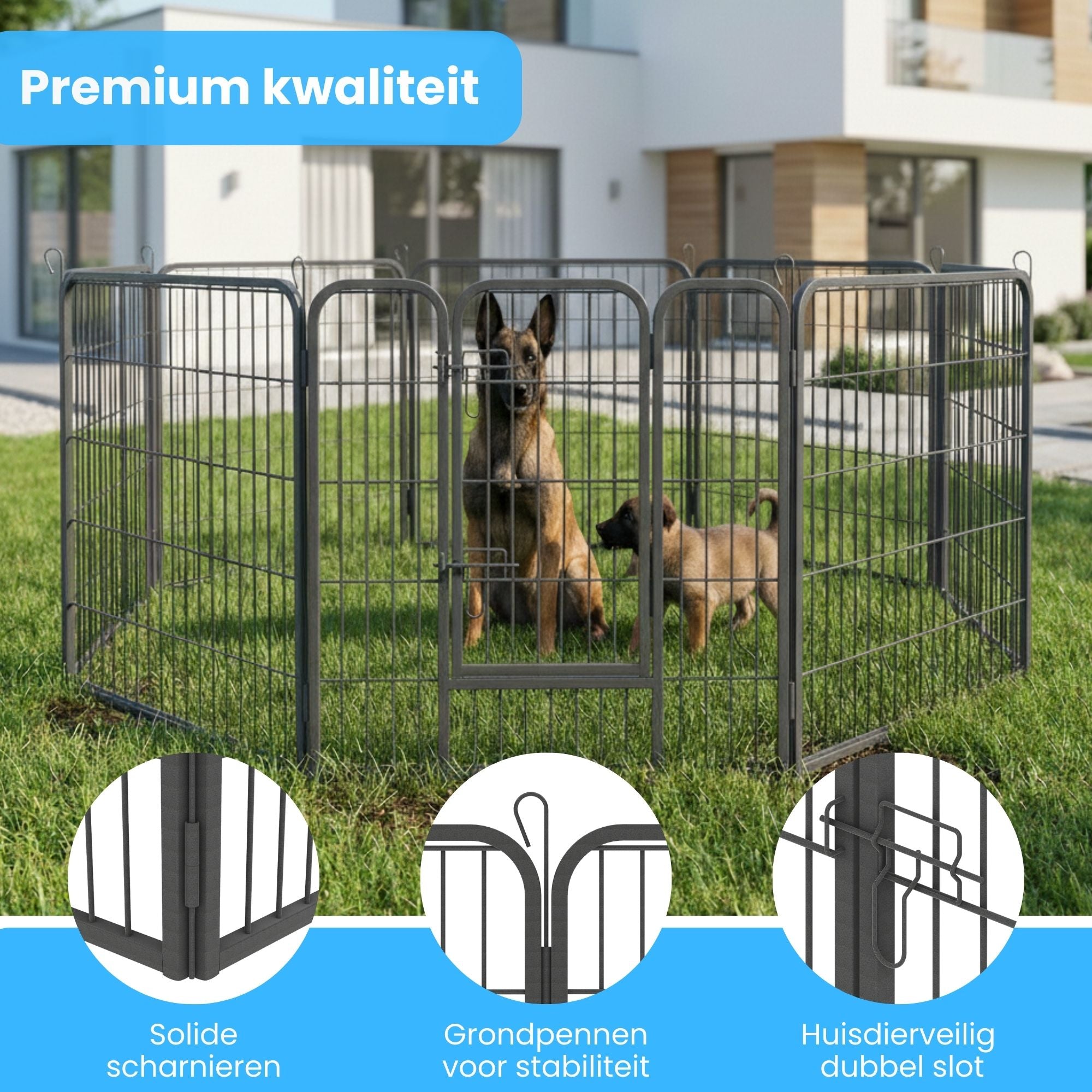 Ruime stalen puppyren van 80 cm hoog XL – ideaal als hondenren met stevige scharnieren en extra veiligheid | Zenzee