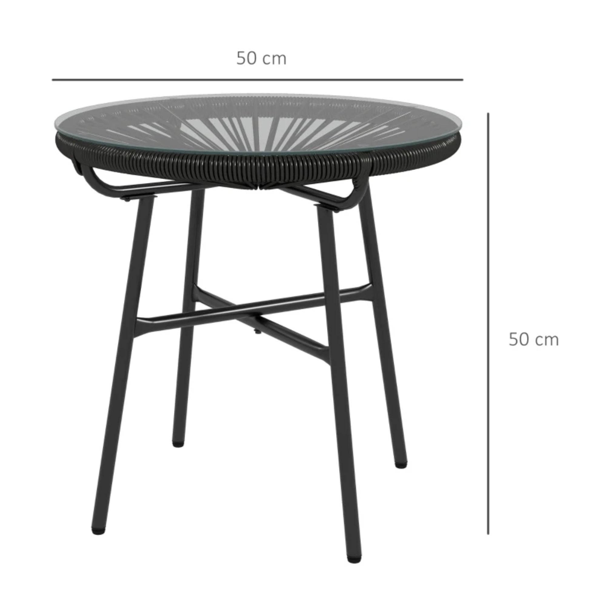 Ronde boho tuintafel zwart – 50×50×50 cm bijzettafel voor buiten