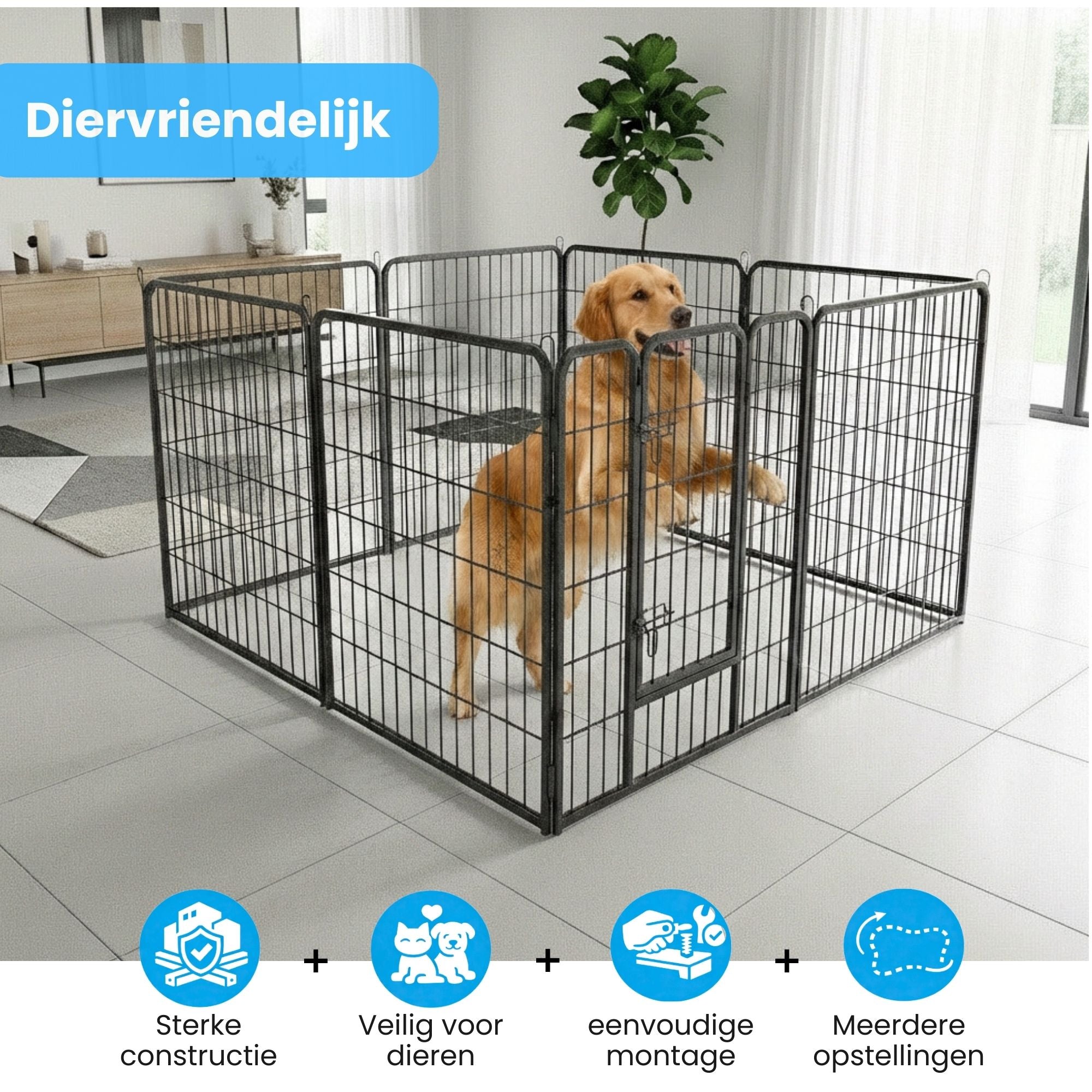 Ruime stalen puppyren van 80 cm hoog XL – ideaal als ruime hondenren of kennel | Zenzee met stevige veilige constructie en gebruiksgemak