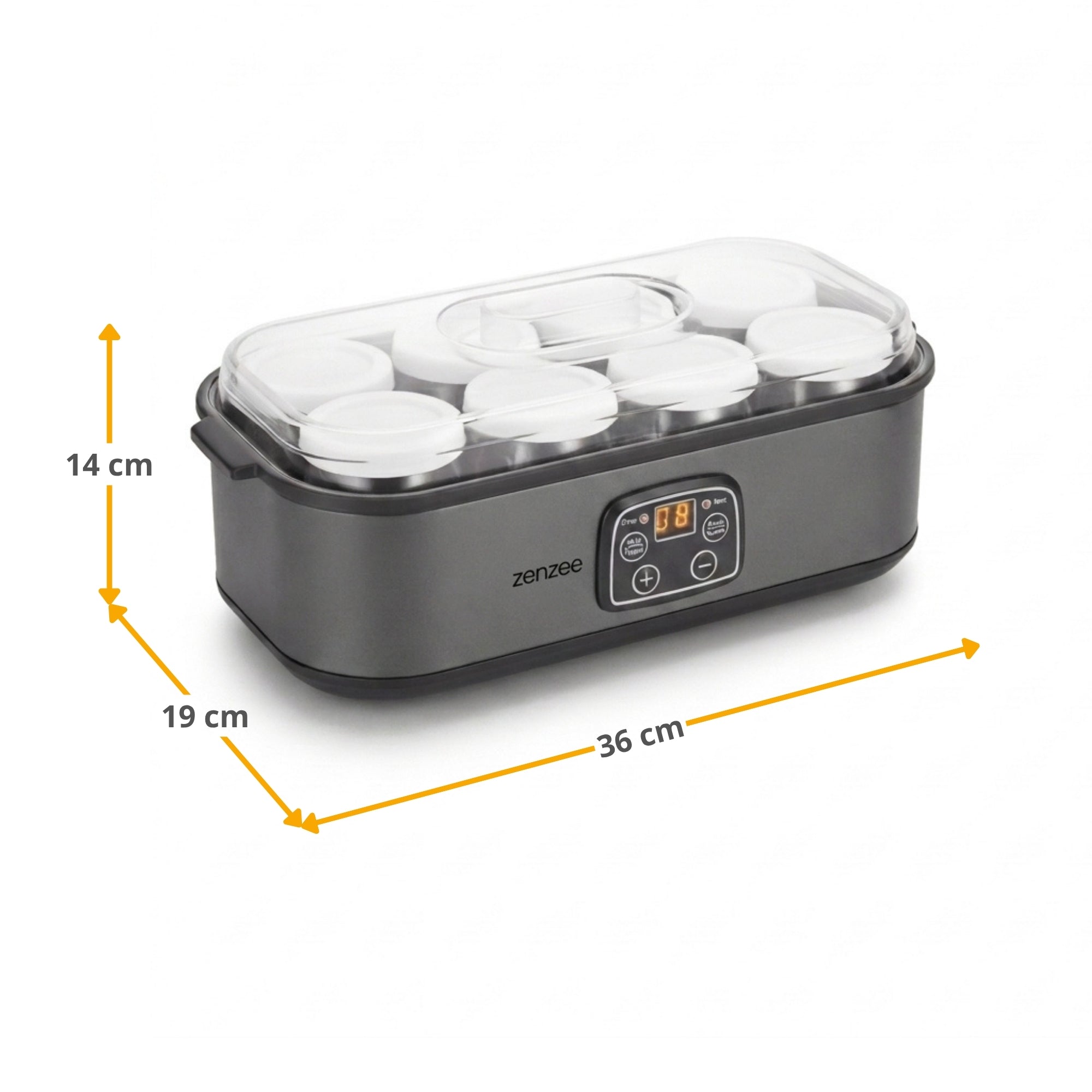 Yoghurtmaker van RVS Antraciet – met 8 glazen potten voor verse huisgemaakte yoghurt | Zenzee (kopie) met digitale timer en helder kunststof deksel voor eenvoudig gebruik thuis.