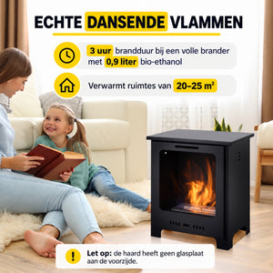 Bio ethanol haard vrijstaand 1,5 L - 3 uur brandtijd - Geen rook - Metaal 40 x 30 x 50 cm