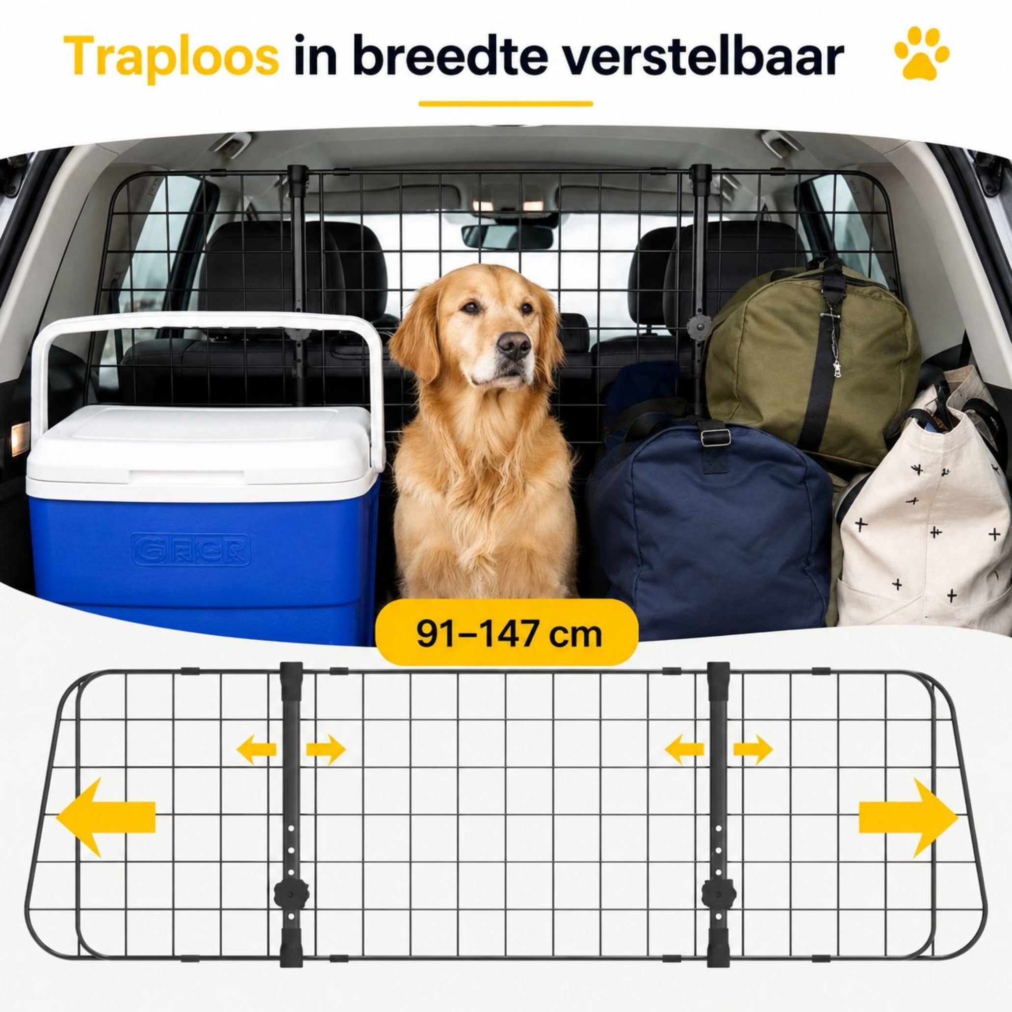 Verstelbaar universeel hondenrek 91-145 cm breed, 30 cm hoog in zwart metaal | Zenzee