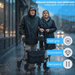 Rollator met all-terrain luchtbanden en comfortabele zitfunctie zwart voor stabiel en veilig lopen bij alle weersomstandigheden