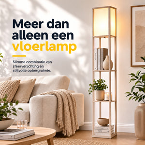 Moderne vloerlamp met opbergruimte 160 cm wit/eiken