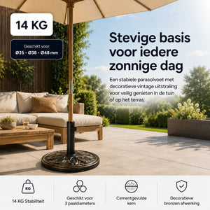 Klassieke parasolvoet in bronskleur – 14 kg, ø48 x 34 cm voor stevige ondersteuning