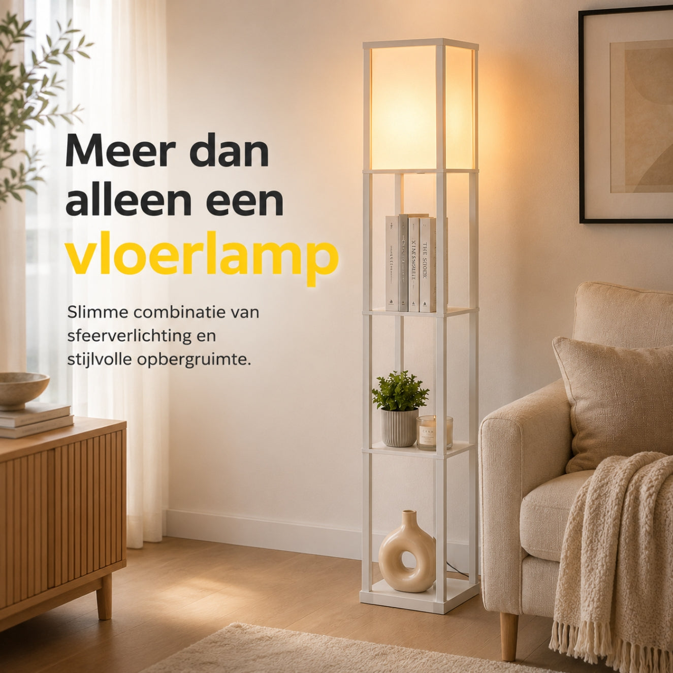 Multifunctionele witte vloerlamp met planken – 160 cm hoog