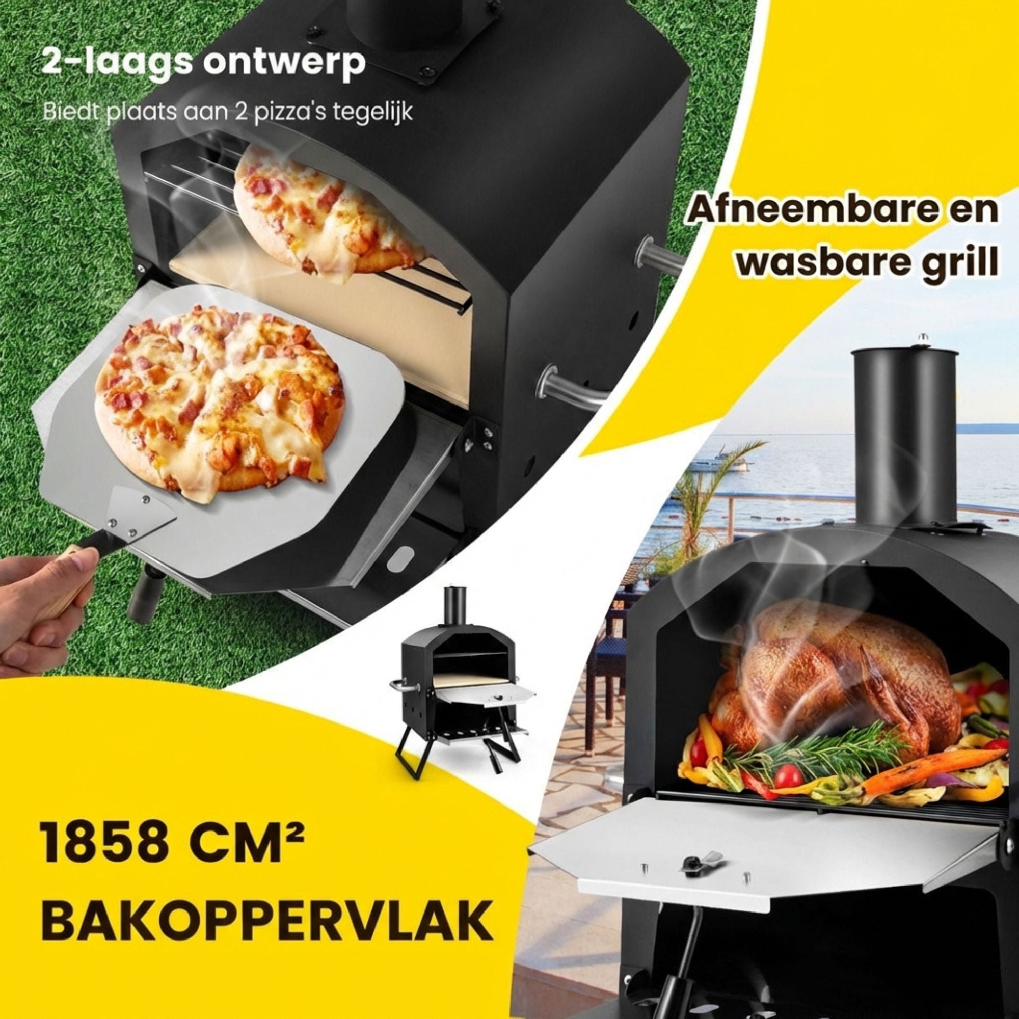 Pizzaoven voor buiten – draagbaar voor pizza, vlees en brood - Met afdekhoes en grote bakruimte voor veelzijdig buitengebruik