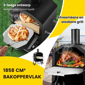 Pizzaoven voor buiten – draagbaar voor pizza, vlees en brood - Met afdekhoes en grote bakruimte voor veelzijdig buitengebruik