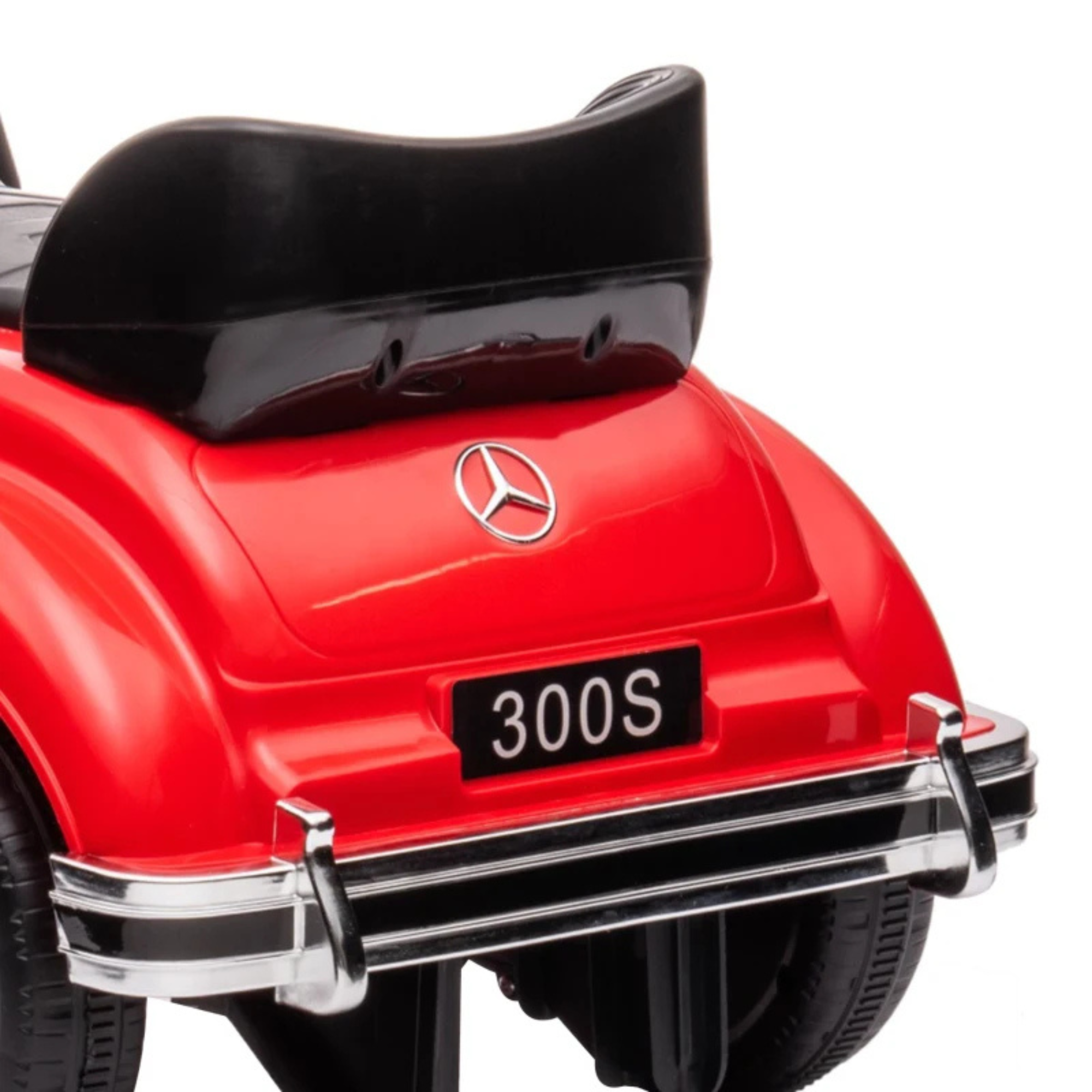 Rode kinderloopauto met opbergruimte voor veilig en leuk speelplezier in klassiek retro ontwerp met zwart zitje