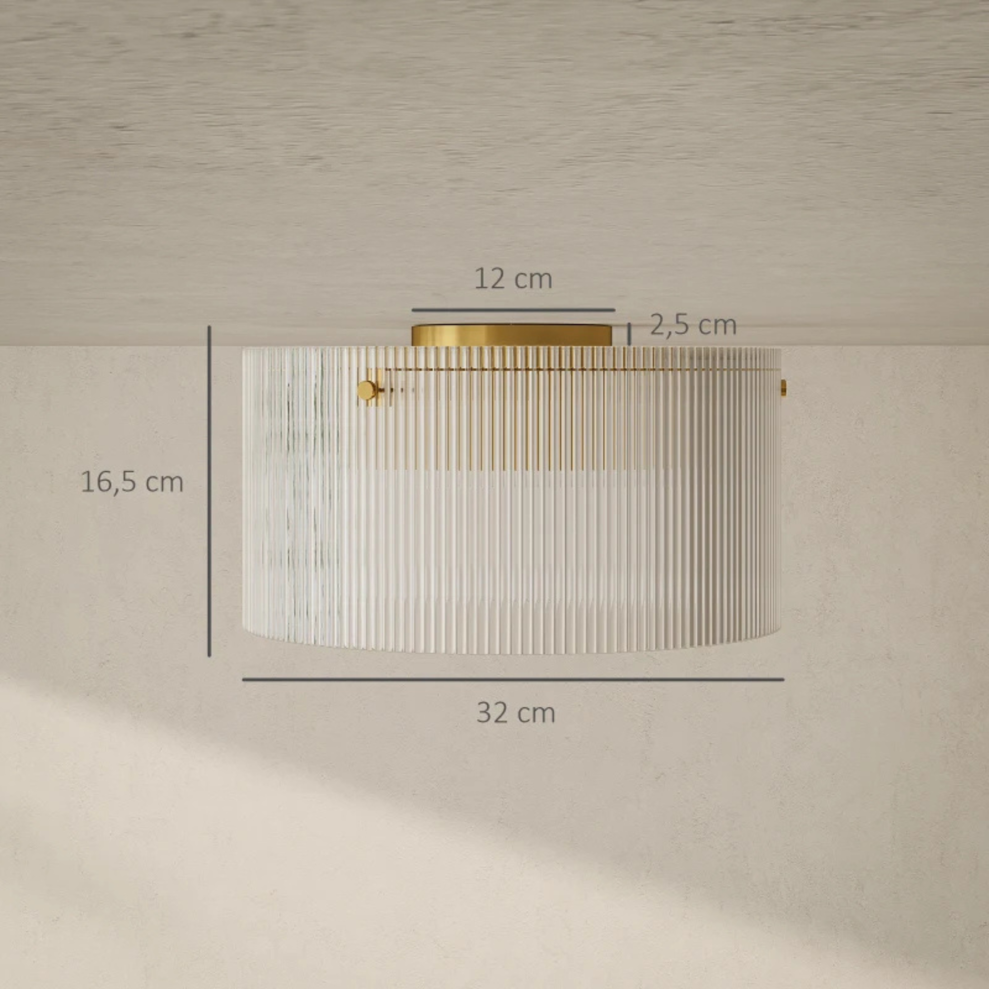 Moderne plafondlamp Ø32 cm voor sfeervolle verlichting met transparante geribbelde acryllampenkap en metalen frame
