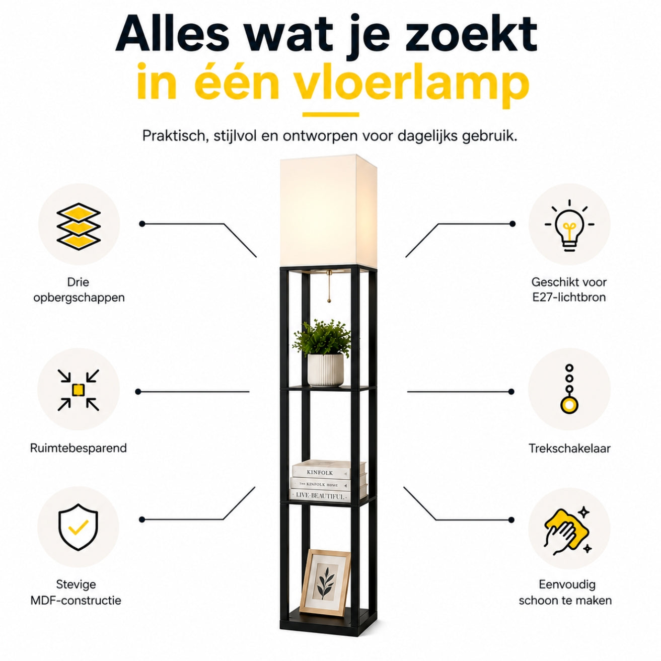 Staande vloerlamp met opbergruimte 26x26x160 cm – functioneel en modern design | Zenzee