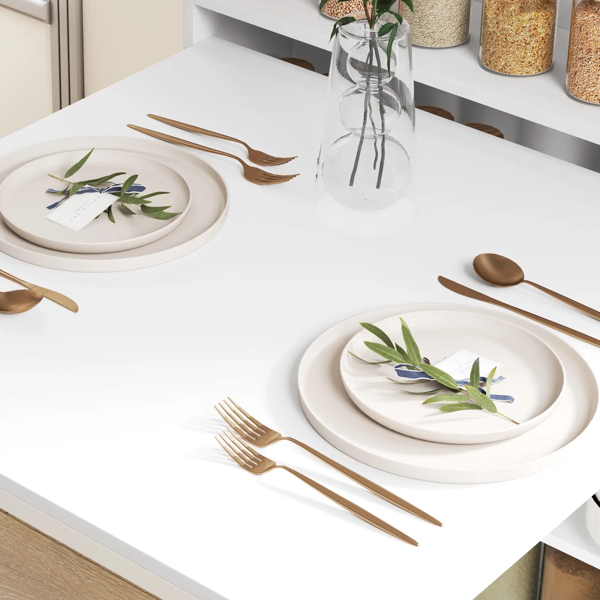 Multifunctionele klaptafel, te gebruiken als eettafel of wandtafel 78,5x91x93 cm met strak wit blad en stijlvolle tafelsetting