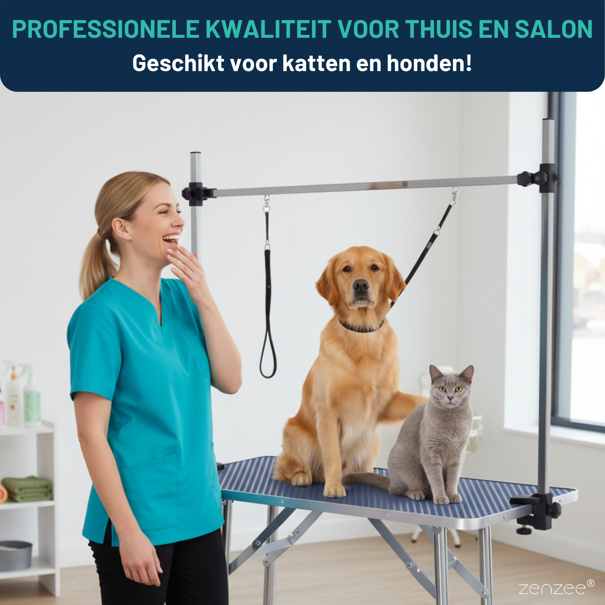Honden trimtafel zwart 107x60x170 cm – Inklapbare tafel met verstelbare trimarm en aanlijnoptie voor honden en katten