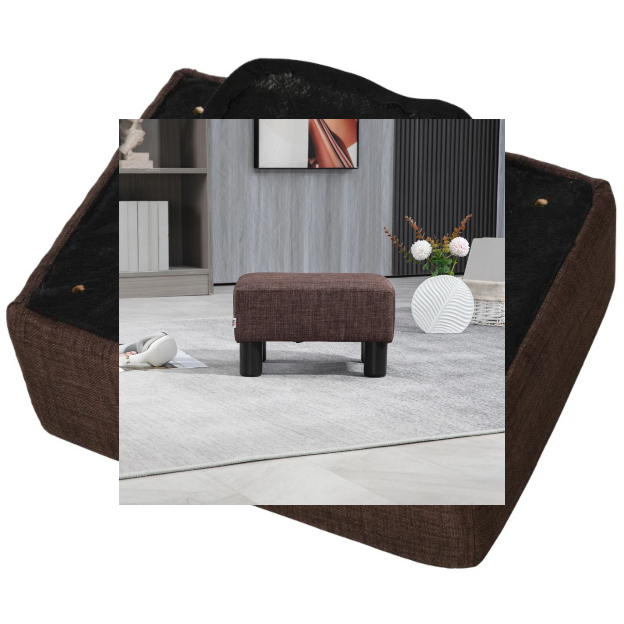Stijlvol bruin voetenbankje en poef voor comfort en gemak met rechthoekig ontwerp en stevige poten