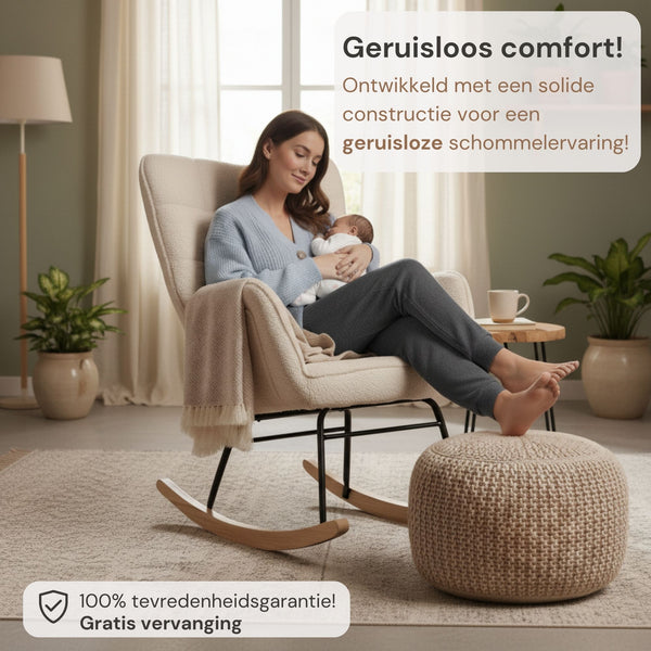 Comfortabele schommelstoel met kussen voor voeding, lezen en ontspannen cremewit | Zenzee
