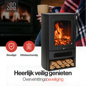 Vrijstaande elektrische sfeerhaard zwart – 2000W met realistisch vlameffect | Zenzee voor knusse warmte en stijlvolle sfeer