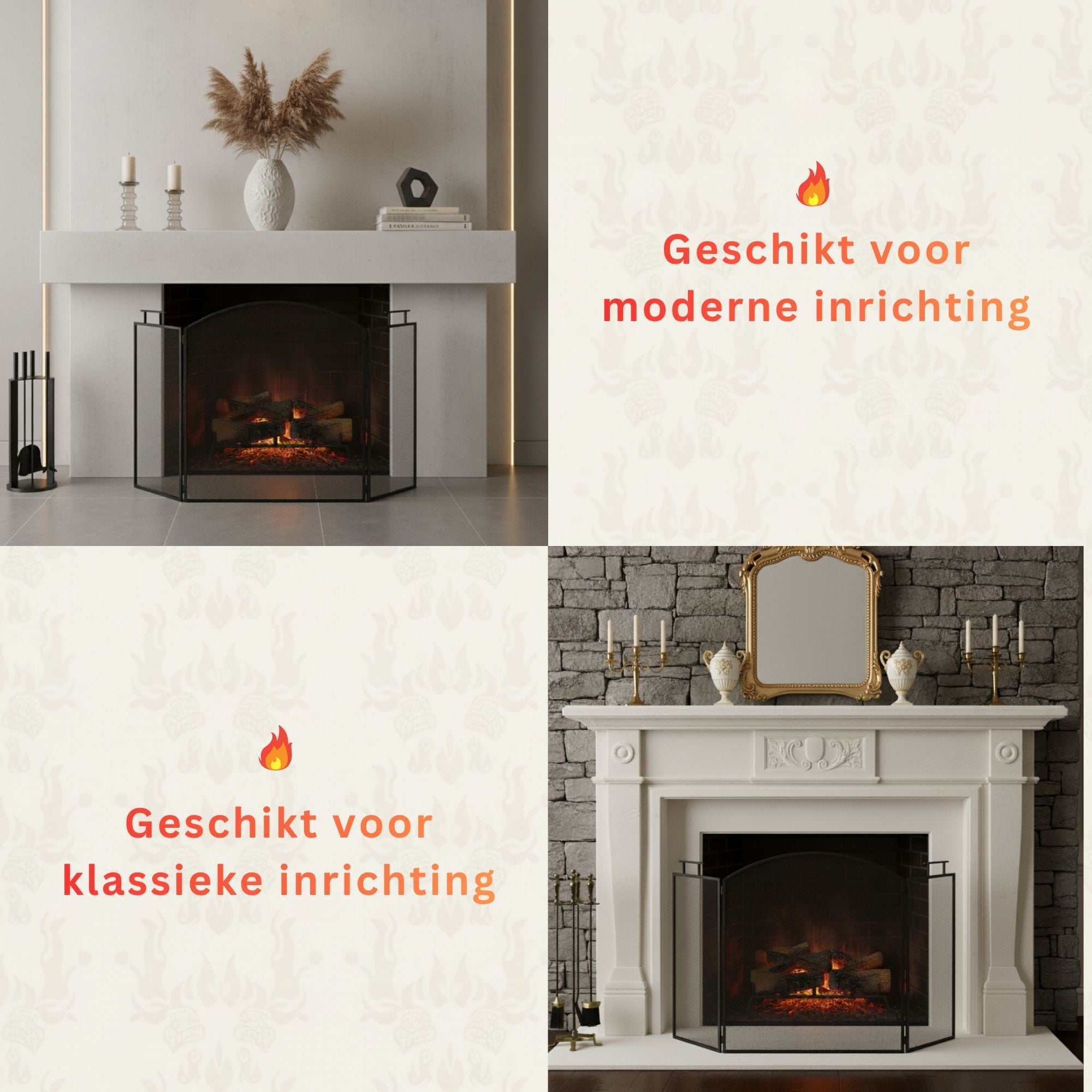 Zwart haardscherm 128x77 cm met vonkenscherm voor veilige warmte en bescherming in moderne en klassieke inrichting