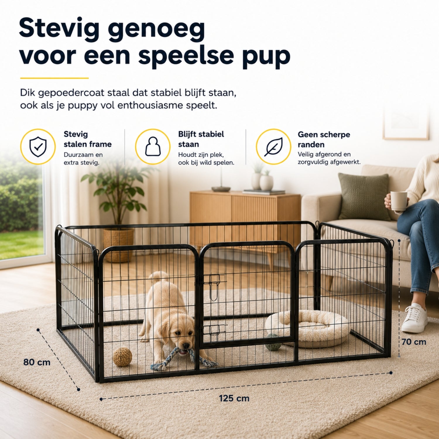 Hondenren puppyren hondenkennel staal 125x80x70 cm – Veilig en stevig verblijf voor je hond