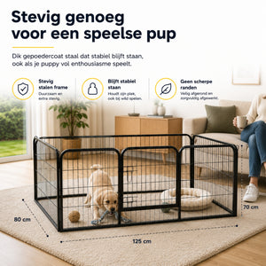 Hondenren puppyren hondenkennel staal 125x80x70 cm – Veilig en stevig verblijf voor je hond