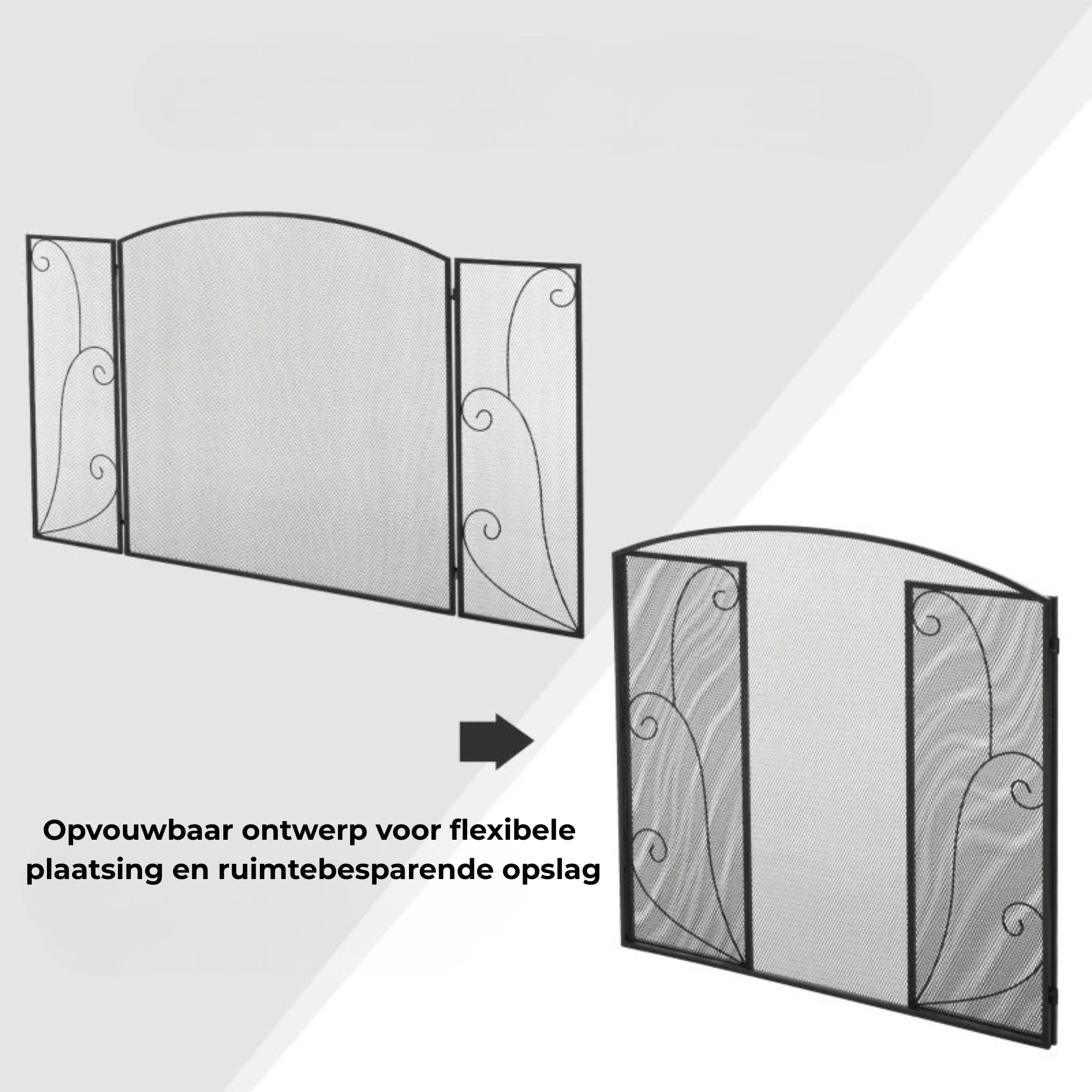 Haardscherm zwart 132,5 × 76,5 cm met vonkenscherm
