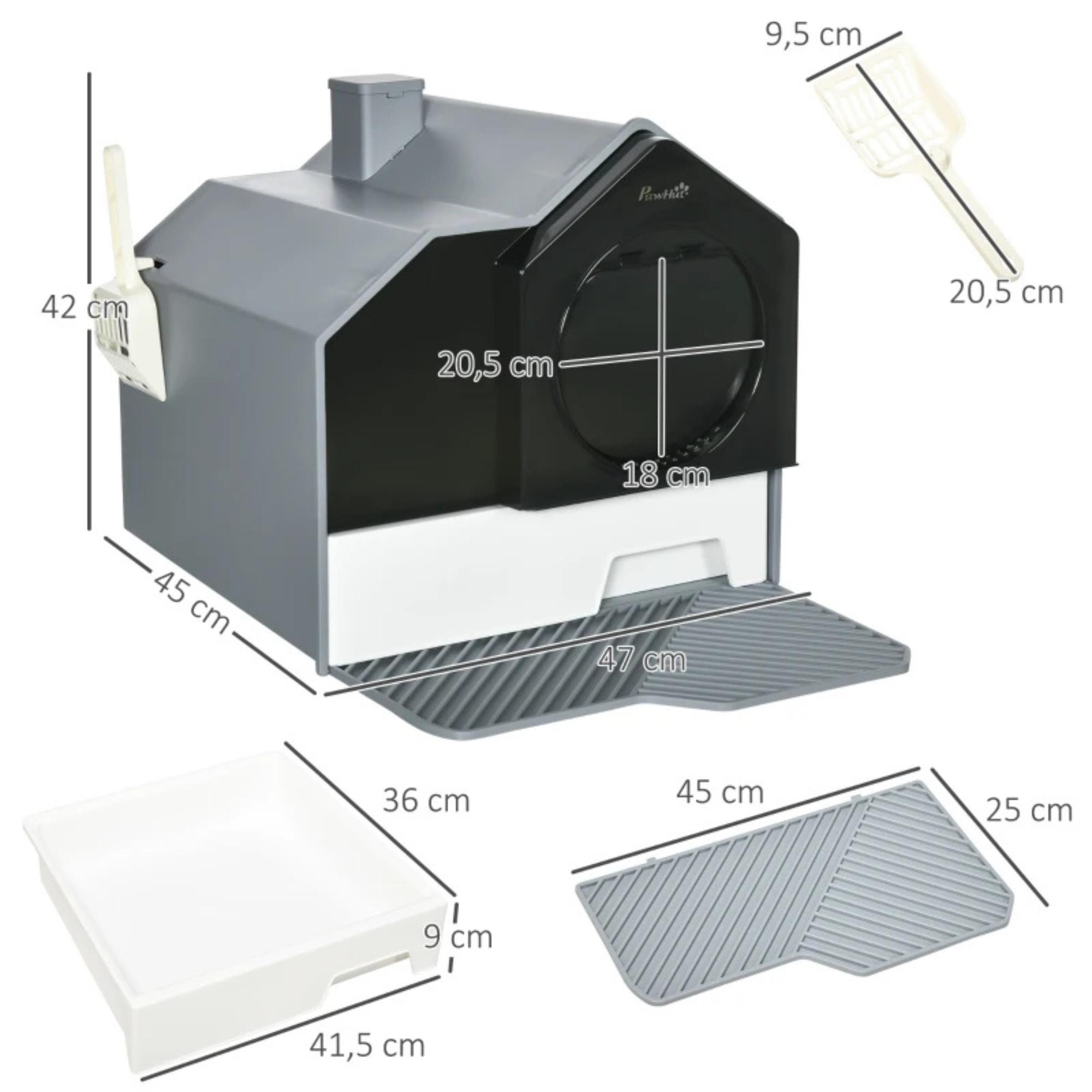 Kattenbak met verwijderbare bak en schep – 47 × 45 × 42 cm