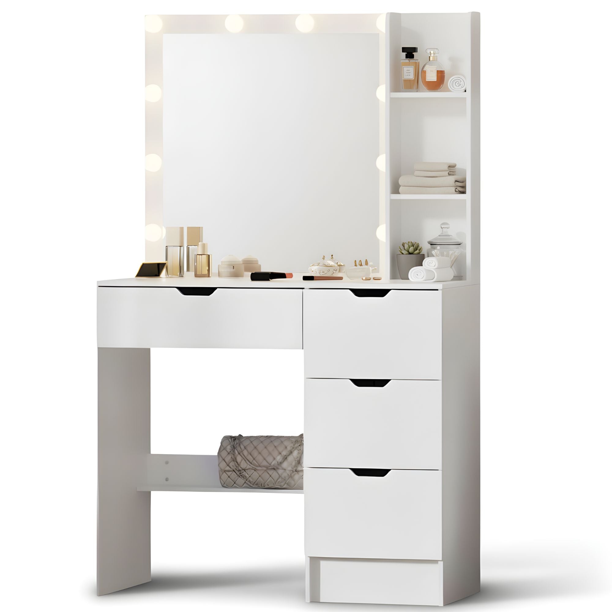 Kaptafel wit met Hollywood spiegel LED en ruime lades voor make-up | Zenzee