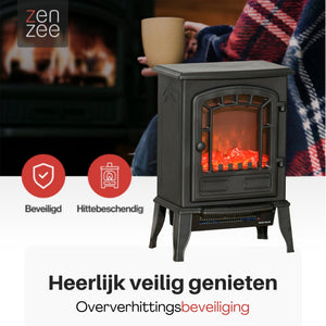Sfeerhaard Elektrisch Vrijstaand - Elektrische kachel – 1000/2000W Zwart met sfeervol vlambeeld en veilige oververhittingsbeveiliging