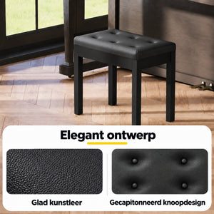 Moderne zwarte pianokruk met opbergruimte voor extra comfort en stijl, met glad kunstleer en gestikte knopen