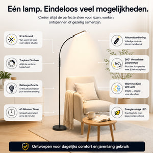 Dimbare LED vloerlamp voor woonkamer met afstandsbediening en geheugenfunctie zwart | Zenzee