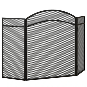 Haardscherm zwart 96×60 cm – Opvouwbaar vonkenscherm met visgraatpatroon en stevig metalen frame voor veiligheid haard