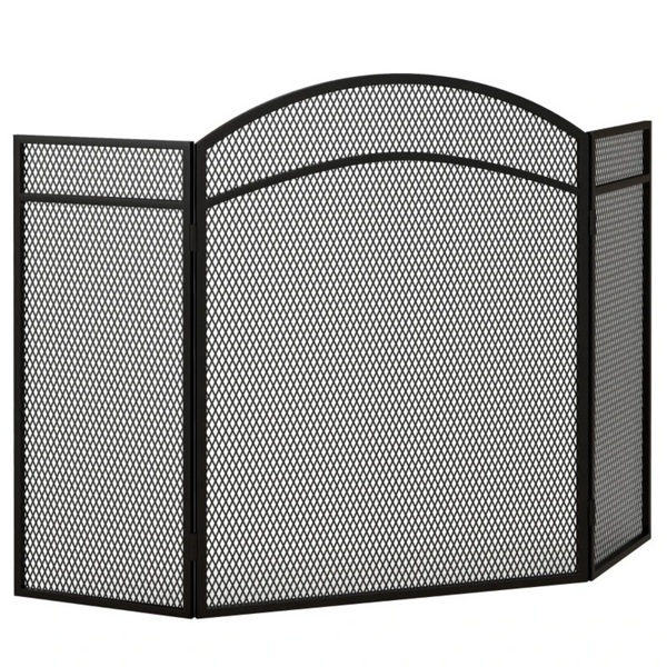 Haardscherm zwart 96×60 cm – Opvouwbaar vonkenscherm met visgraatpatroon