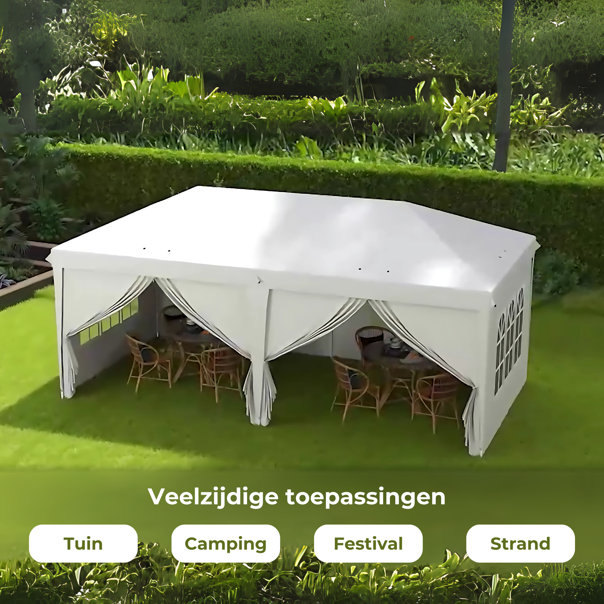 Partytent Opvouwbaar - Met Zijwanden – Paviljoen - Easy Up partytent – Tuinpaviljoen – 6x3m – Waterdicht – Verstelbare Hoogte – Wit